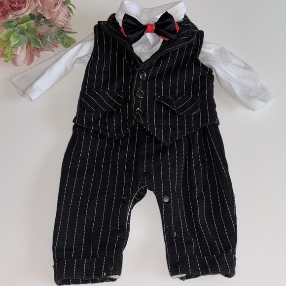 Other - Baby Tux Baby Pinstripes Set 3-6 Month outfit Black and White Baby Tuxedo